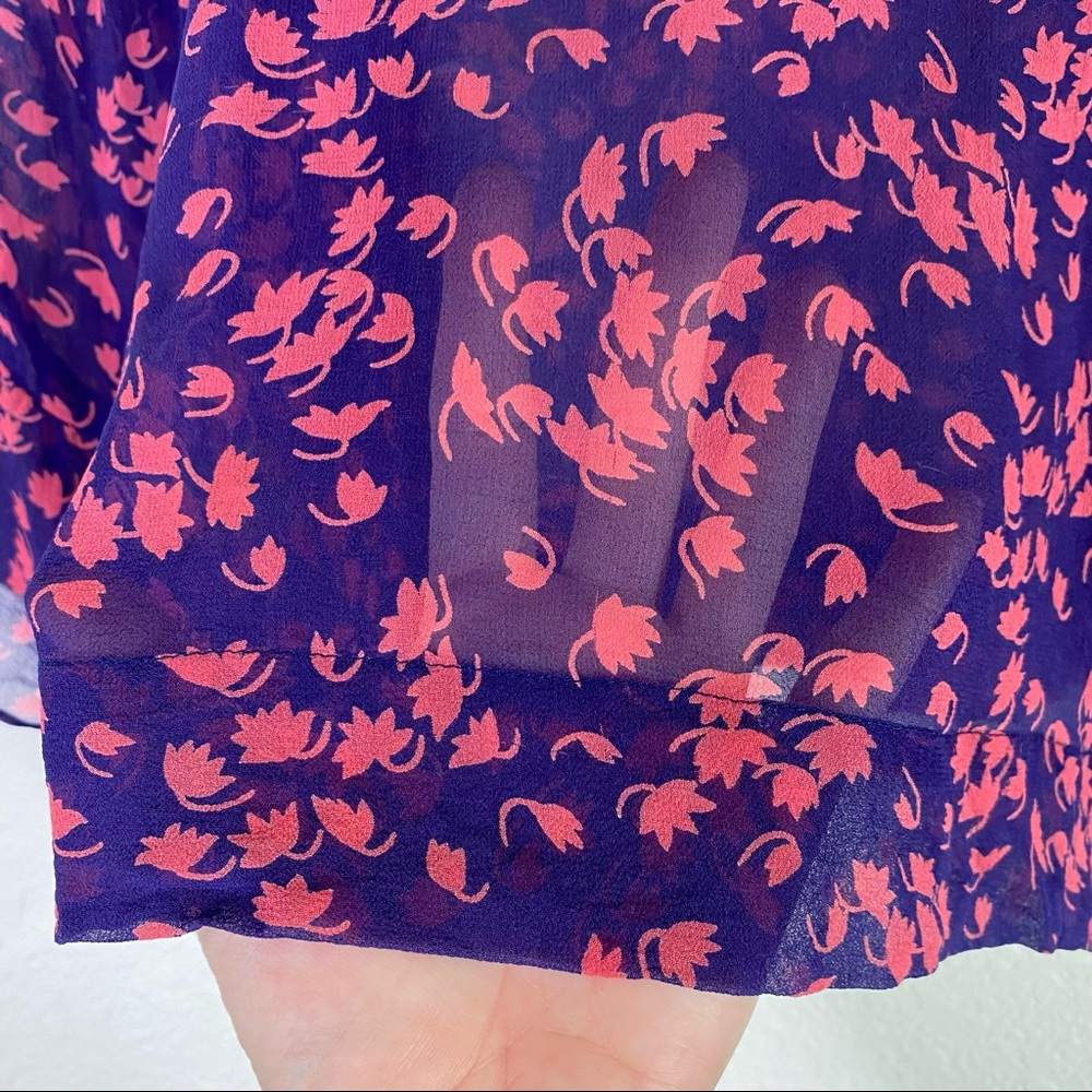 Wendy Katlen Blue Pink Floral Silk Sheer Blouse - Picture 8 of 12